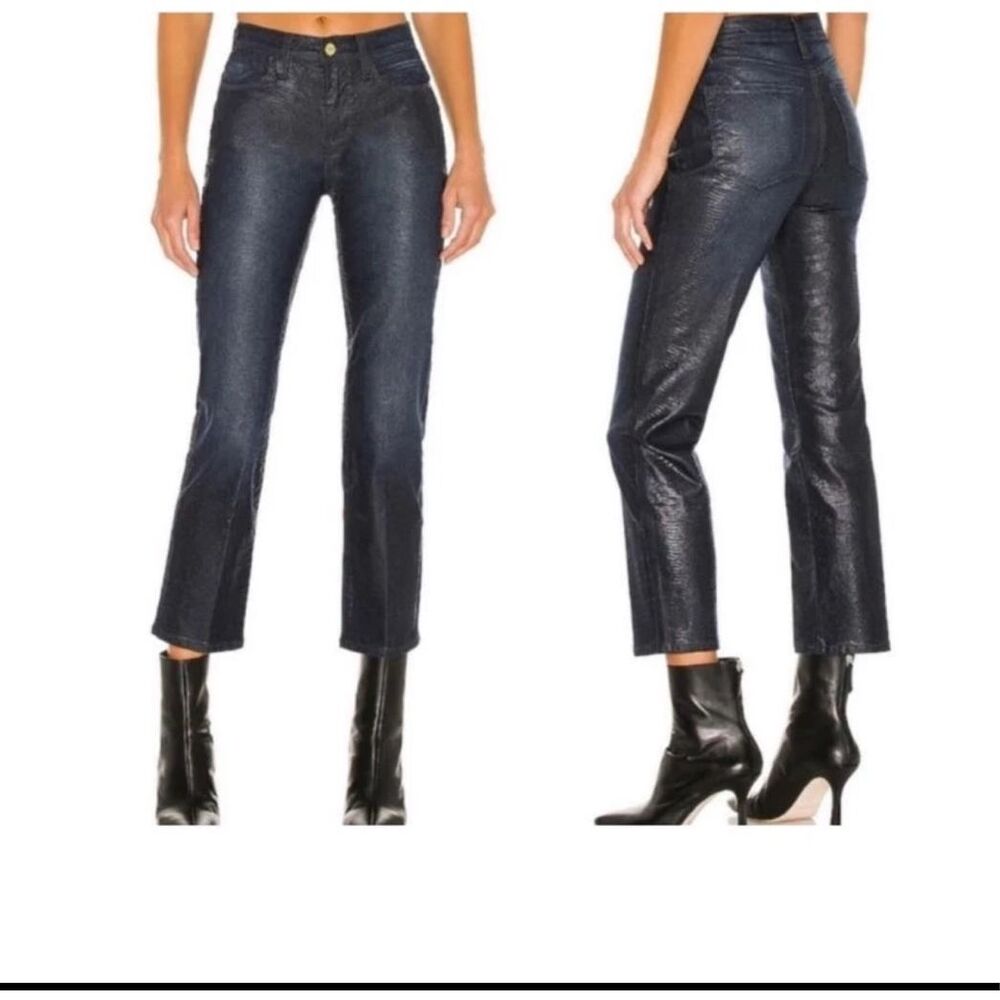 FRAME Le High Straight Indigo Lizard Coated Jeans Size 27 NWOT